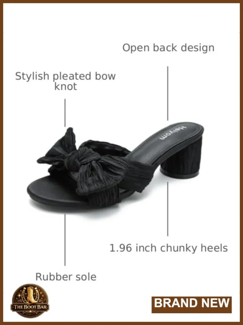 Chunky Heel Sandals with Pleated Bow Ankle Strap Slip On